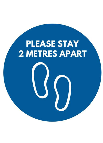 Physical Distancing Floor Decal - PLEASE STAY 2 METRES APART 12" Round - Surrey Sign Shop