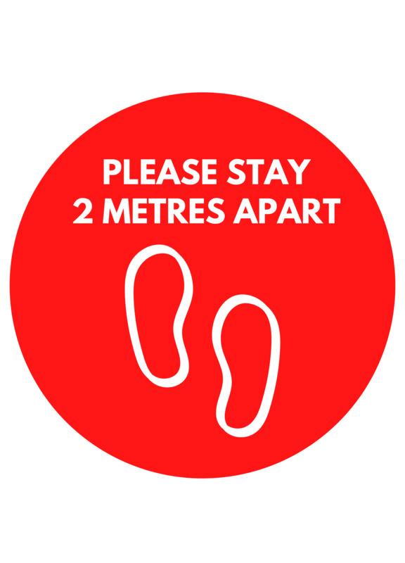 Physical Distancing Floor Sticker - PLEASE STAY 2 METRES APART 12" Round - Surrey Sign Shop