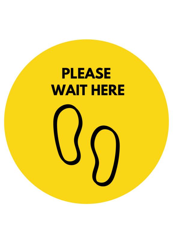 Physical Distancing Floor Decal - PLEASE WAIT HERE 12" Round - Surrey Sign Shop