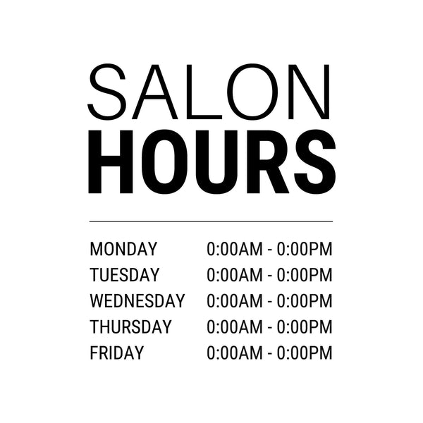 Salon Hours Decal 11"Wx13"H - BC Retail Supplies