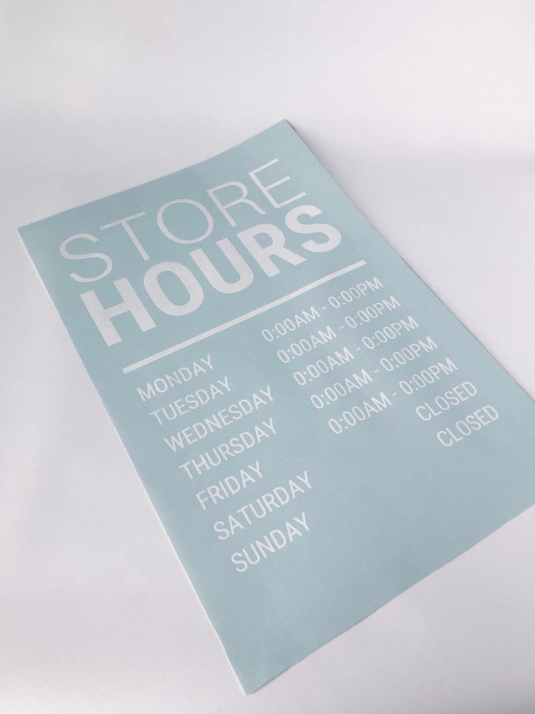 Store Opening Hours Vinyl Window Decal 11"Wx15.5"H - BC Retail Supplies