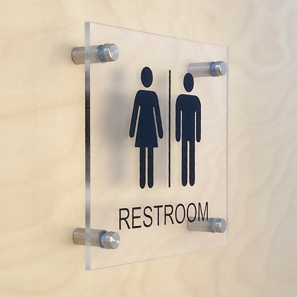 Unisex Restroom Sign with Standoffs Clear Acrylic 7.25"Wx6.5"H - BC Retail Supplies