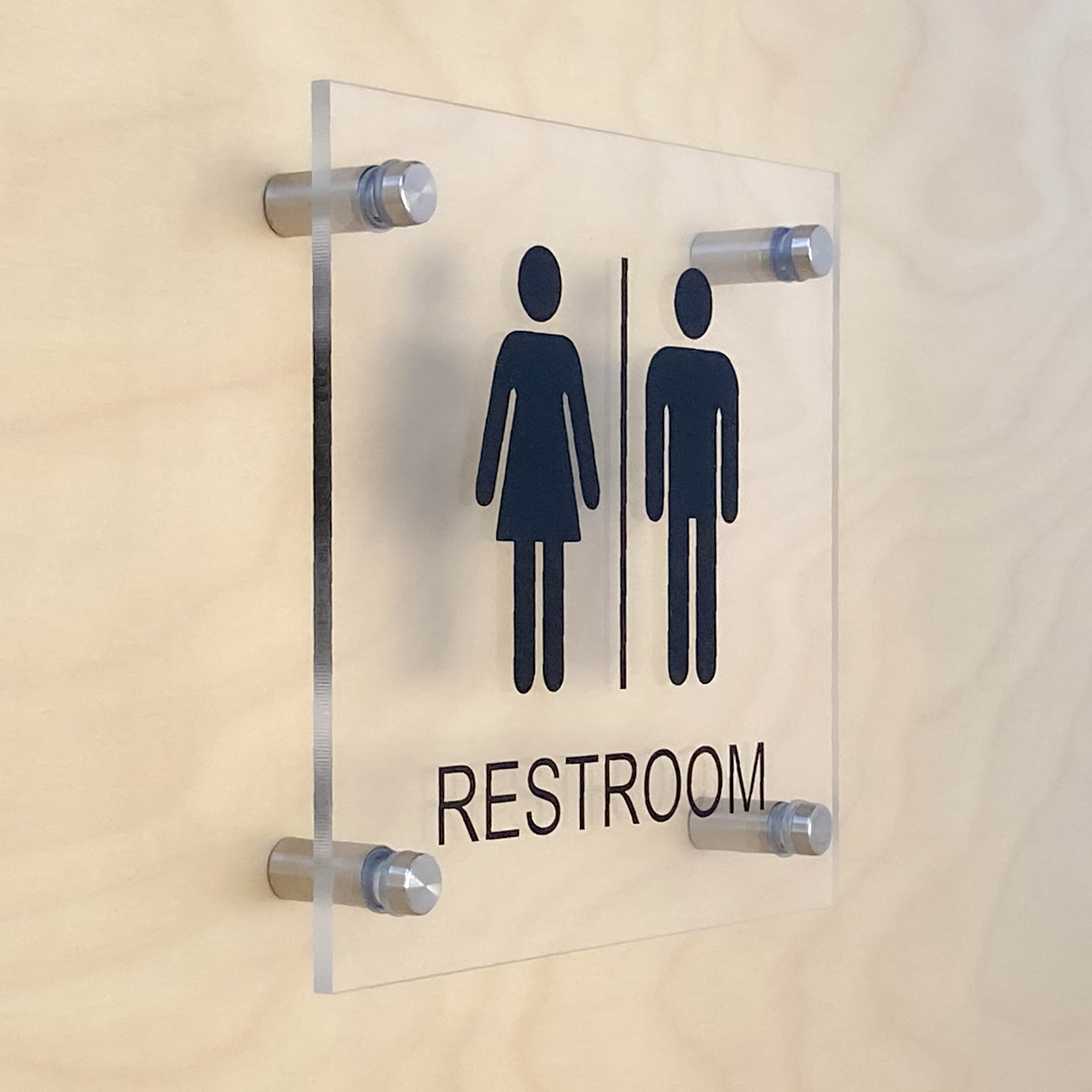 Unisex Restroom Sign with Standoffs Clear Acrylic BC Retail Supplies