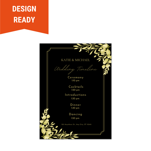Wedding Timeline Sign - Black and Gold - BC Retail Supplies