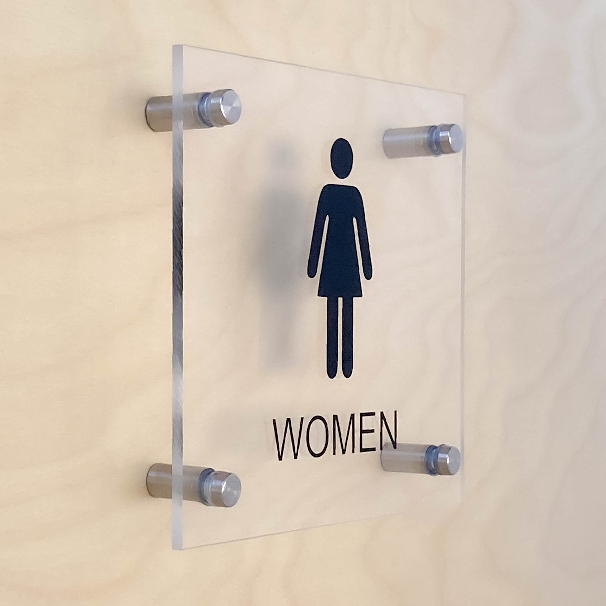 Women Restroom Sign with Standoffs Clear Acrylic BC Retail Supplies