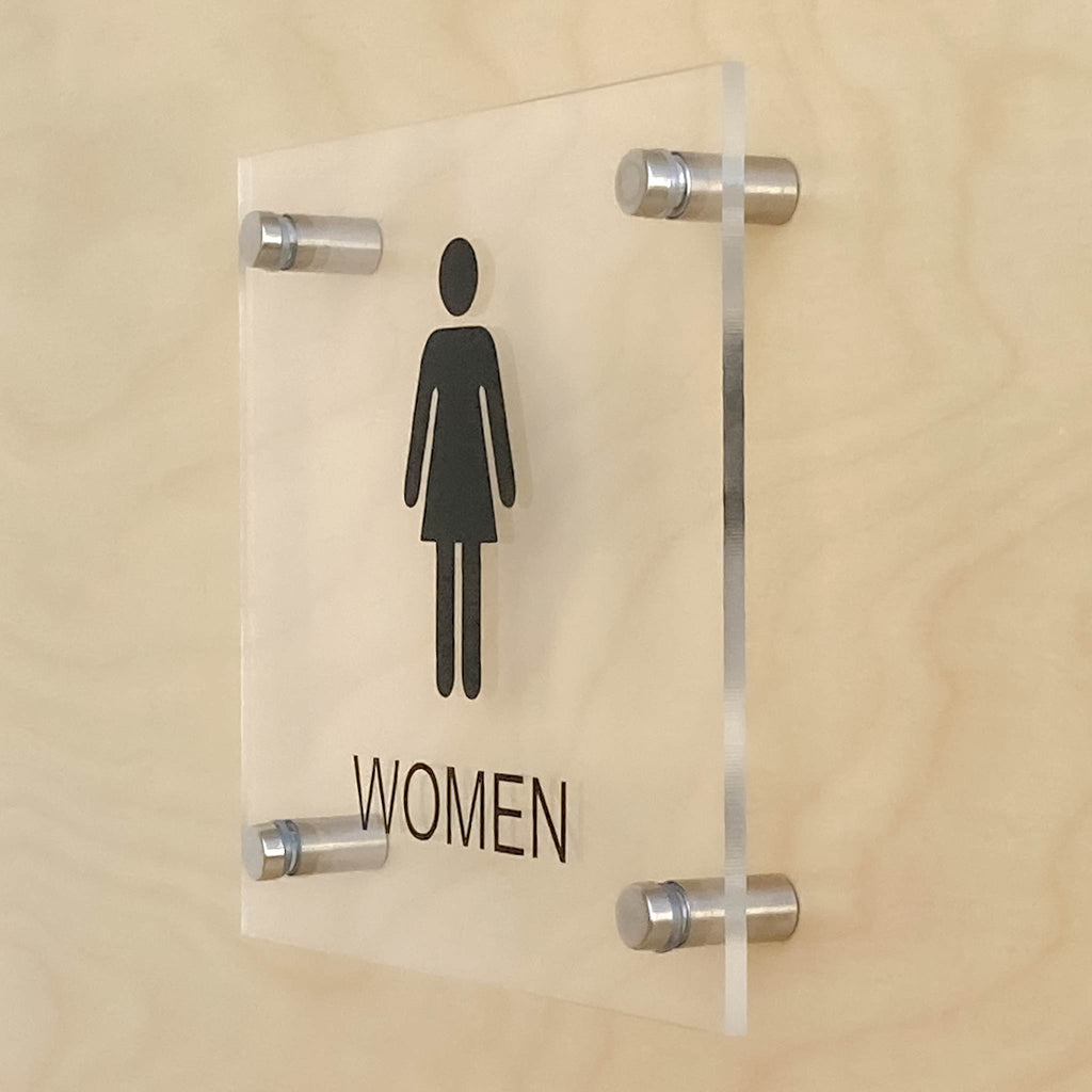 Women Restroom Sign with Standoffs Clear Acrylic 7.25"Wx6.5"H - BC Retail Supplies