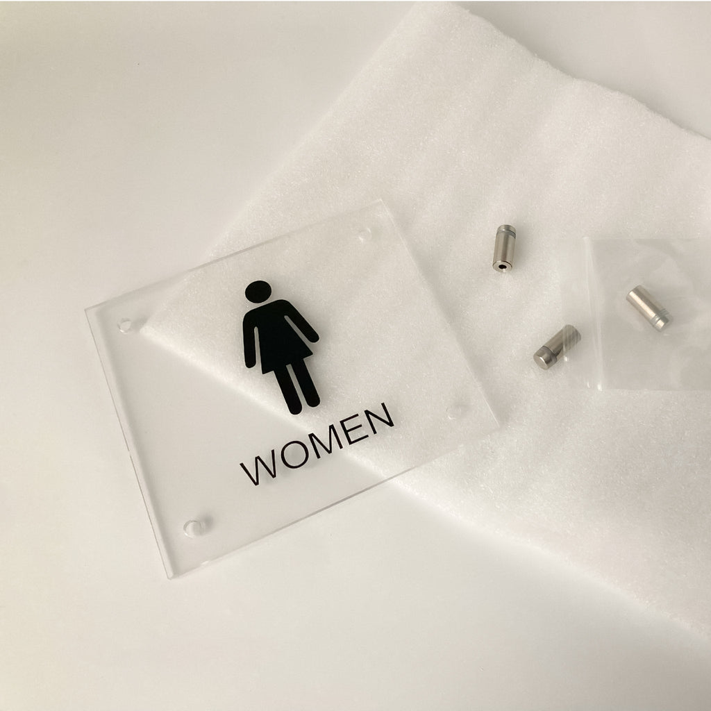 Women Restroom Sign with Standoffs Clear Acrylic 7.25"Wx6.5"H - BC Retail Supplies